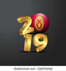 2019 Golden Typography with Kyrgyzstan Flag. Happy New Year Lettering