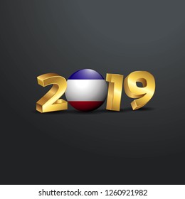 2019 Golden Typography with Los Altos Flag. Happy New Year Lettering