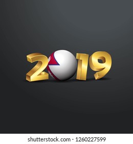 2019 Golden Typography with Nepal Flag. Happy New Year Lettering