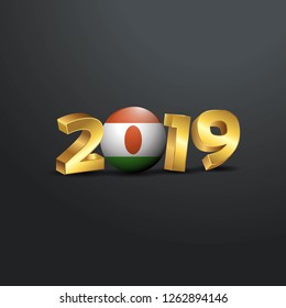 2019 Golden Typography with Niger Flag. Happy New Year Lettering