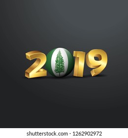 2019 Golden Typography with NJorfolk Island Flag. Happy New Year Lettering