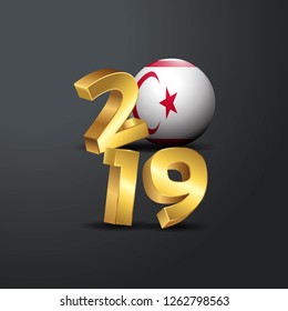 2019 Golden Typography with Northern Cyprus Flag. Happy New Year Lettering