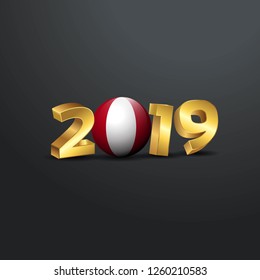 2019 Golden Typography with Peru Flag. Happy New Year Lettering