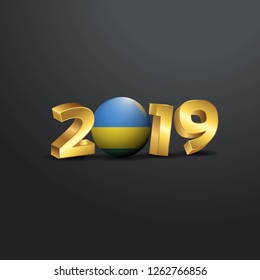 2019 Golden Typography with Rwanda Flag. Happy New Year Lettering