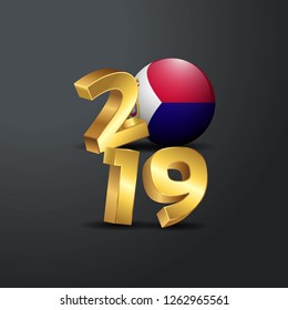 2019 Golden Typography with Saint-Martin Flag. Happy New Year Lettering