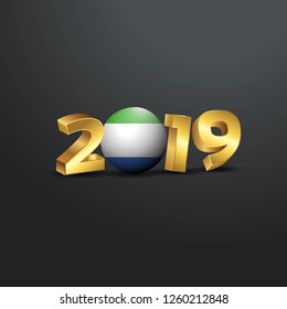 2019 Golden Typography with Sierra Leone Flag. Happy New Year Lettering