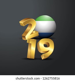 2019 Golden Typography with Sierra Leone Flag. Happy New Year Lettering