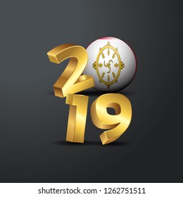 2019 Golden Typography with Sikkim Flag. Happy New Year Lettering