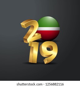 2019 Golden Typography with Tatarstan Flag. Happy New Year Lettering