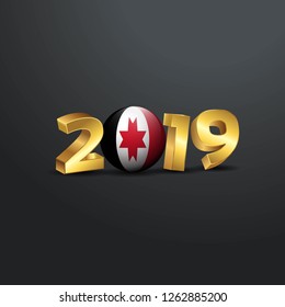 2019 Golden Typography with Udmurtia Flag. Happy New Year Lettering