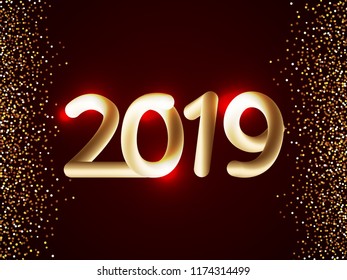 2019 greetings. 3d flow shapes. gold Liquid wave modern background. Vector graphic. eps 10 