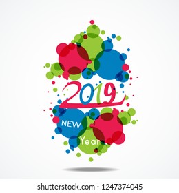 2019 greetings. Holidays colored background, bubbles shape