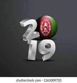 2019 Grey Typography with Afghanistan Flag. Happy New Year Lettering
