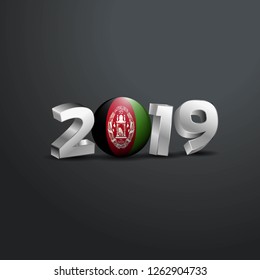 2019 Grey Typography with Afghanistan Flag. Happy New Year Lettering