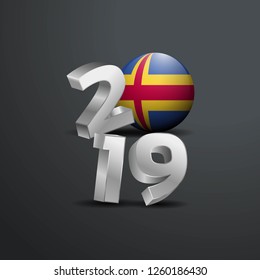 2019 Grey Typography with Aland Flag. Happy New Year Lettering