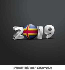 2019 Grey Typography with Aland Flag. Happy New Year Lettering