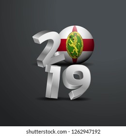 2019 Grey Typography with Alderney Flag. Happy New Year Lettering