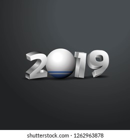 2019 Grey Typography with Altai Republic Flag. Happy New Year Lettering