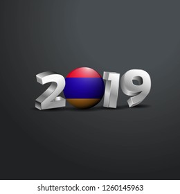 2019 Grey Typography with Armenia Flag. Happy New Year Lettering