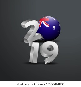 2019 Grey Typography with Australia Flag. Happy New Year Lettering