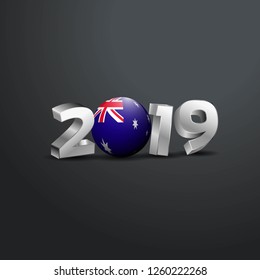 2019 Grey Typography with Australia Flag. Happy New Year Lettering