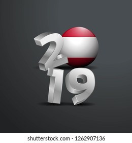 2019 Grey Typography with Austria Flag. Happy New Year Lettering