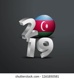 2019 Grey Typography with Azerbaijan Flag. Happy New Year Lettering