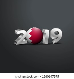 2019 Grey Typography with Bahrain Flag. Happy New Year Lettering