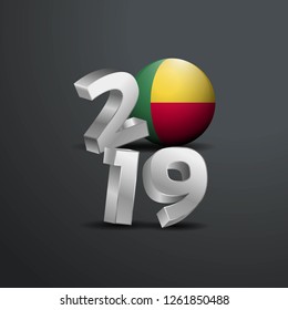 2019 Grey Typography with Benin Flag. Happy New Year Lettering