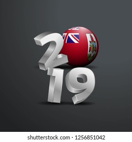 2019 Grey Typography with Bermuda Flag. Happy New Year Lettering