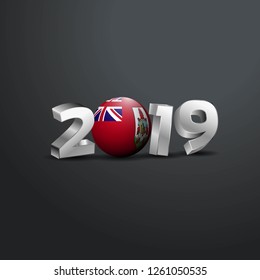 2019 Grey Typography with Bermuda Flag. Happy New Year Lettering
