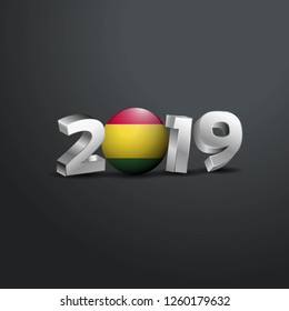 2019 Grey Typography with Bolivia Flag. Happy New Year Lettering