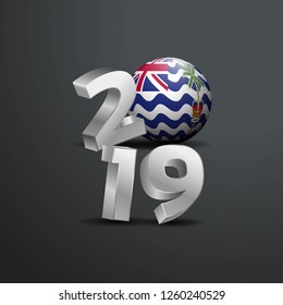 2019 Grey Typography with British Indian Ocean Territory Flag. Happy New Year Lettering