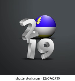 2019 Grey Typography with Buryatia Flag. Happy New Year Lettering
