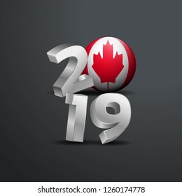 2019 Grey Typography with Canada Flag. Happy New Year Lettering