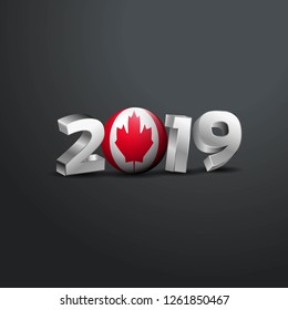 2019 Grey Typography with Canada Flag. Happy New Year Lettering