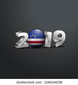 2019 Grey Typography with Cape Verde Flag. Happy New Year Lettering