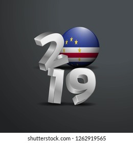2019 Grey Typography with Cape Verde Flag. Happy New Year Lettering