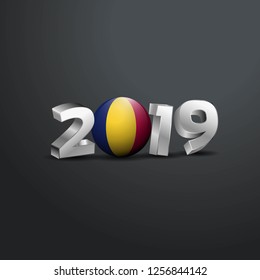 2019 Grey Typography with Chad Flag. Happy New Year Lettering