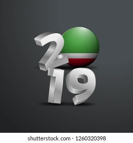 2019 Grey Typography with Chechen Republic Flag. Happy New Year Lettering