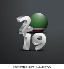 2019 Grey Typography with Chechen Republic of Lchkeria Flag. Happy New Year Lettering