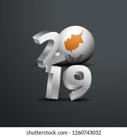 2019 Grey Typography with Cyprus Flag. Happy New Year Lettering