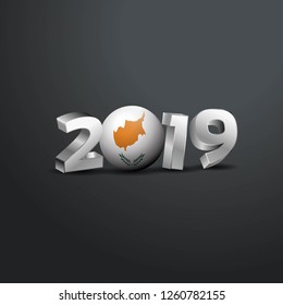 2019 Grey Typography with Cyprus Flag. Happy New Year Lettering