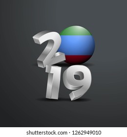 2019 Grey Typography with Dagestan Flag. Happy New Year Lettering