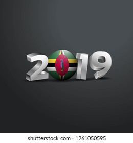 2019 Grey Typography with Dominica Flag. Happy New Year Lettering