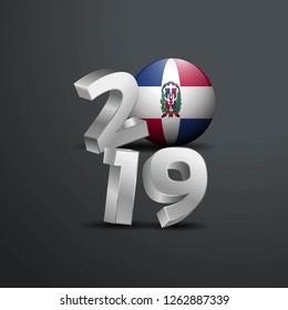 2019 Grey Typography with Dominican Republic Flag. Happy New Year Lettering