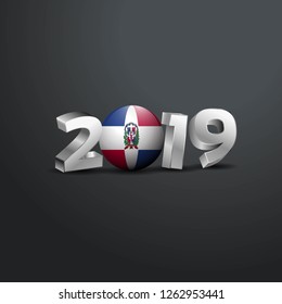 2019 Grey Typography with Dominican Republic Flag. Happy New Year Lettering