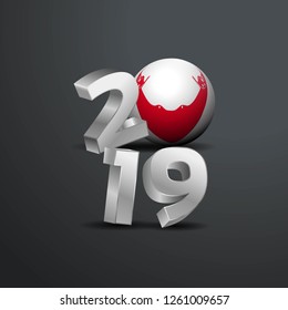 2019 Grey Typography with Easter Island Rapa Nui Flag. Happy New Year Lettering