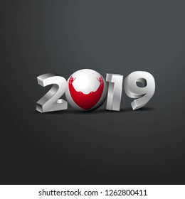 2019 Grey Typography with Easter Island Rapa Nui Flag. Happy New Year Lettering