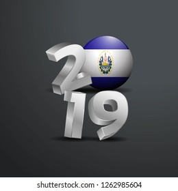 2019 Grey Typography with El Salvador Flag. Happy New Year Lettering